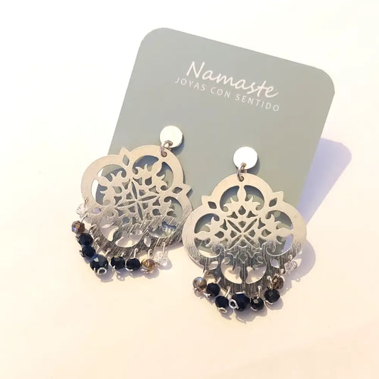 Aros Mandalas Cristales negros y gris