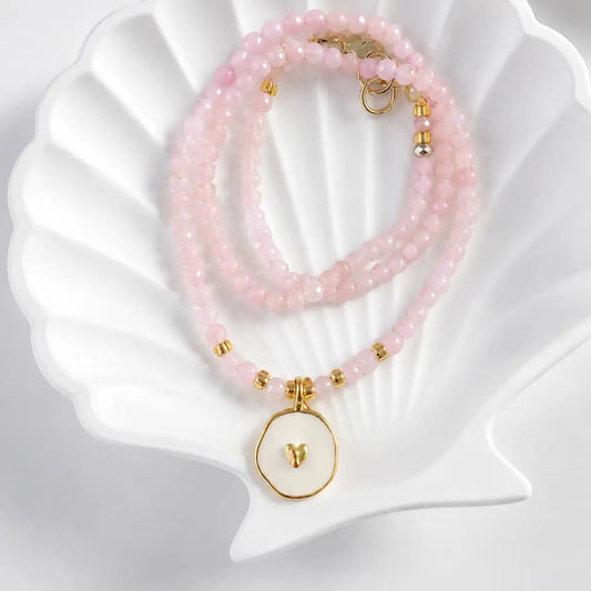 Collar Medalla Corazón Ágata Rosa