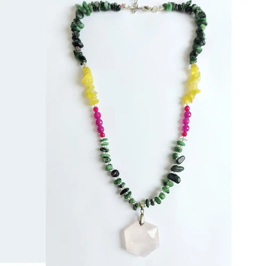COLLAR CUARZO ROSA HIPPIE